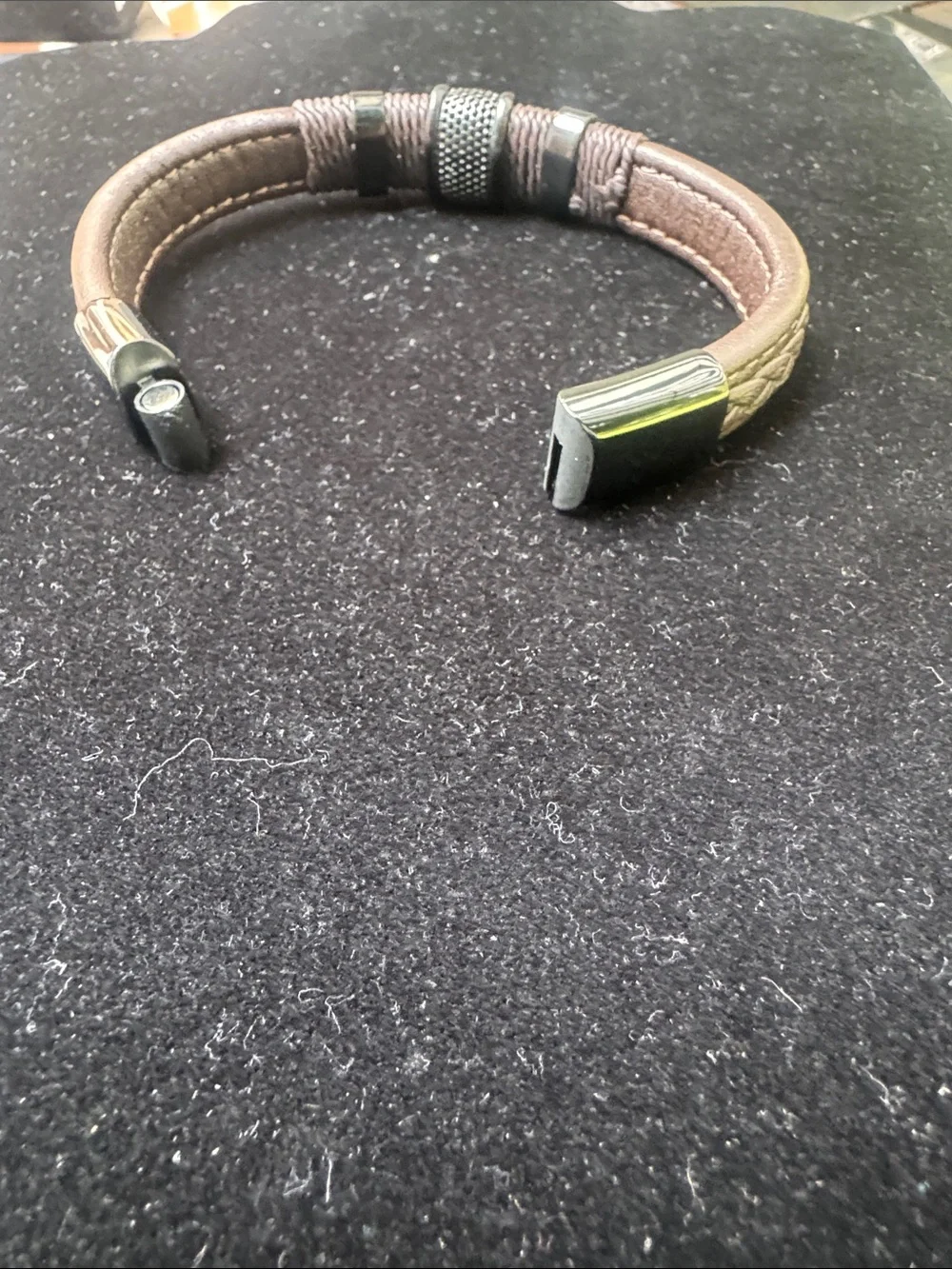 Unisex Brown Braided Leather Bracelet with Polished Gunmetal Clasp